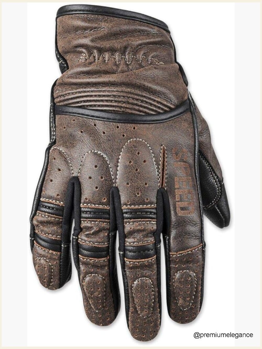 Distressed Dark Brown Leather Motorcycle Gloves - Small